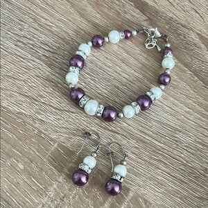 Purple and White Costume Beaded Jewelry Set
